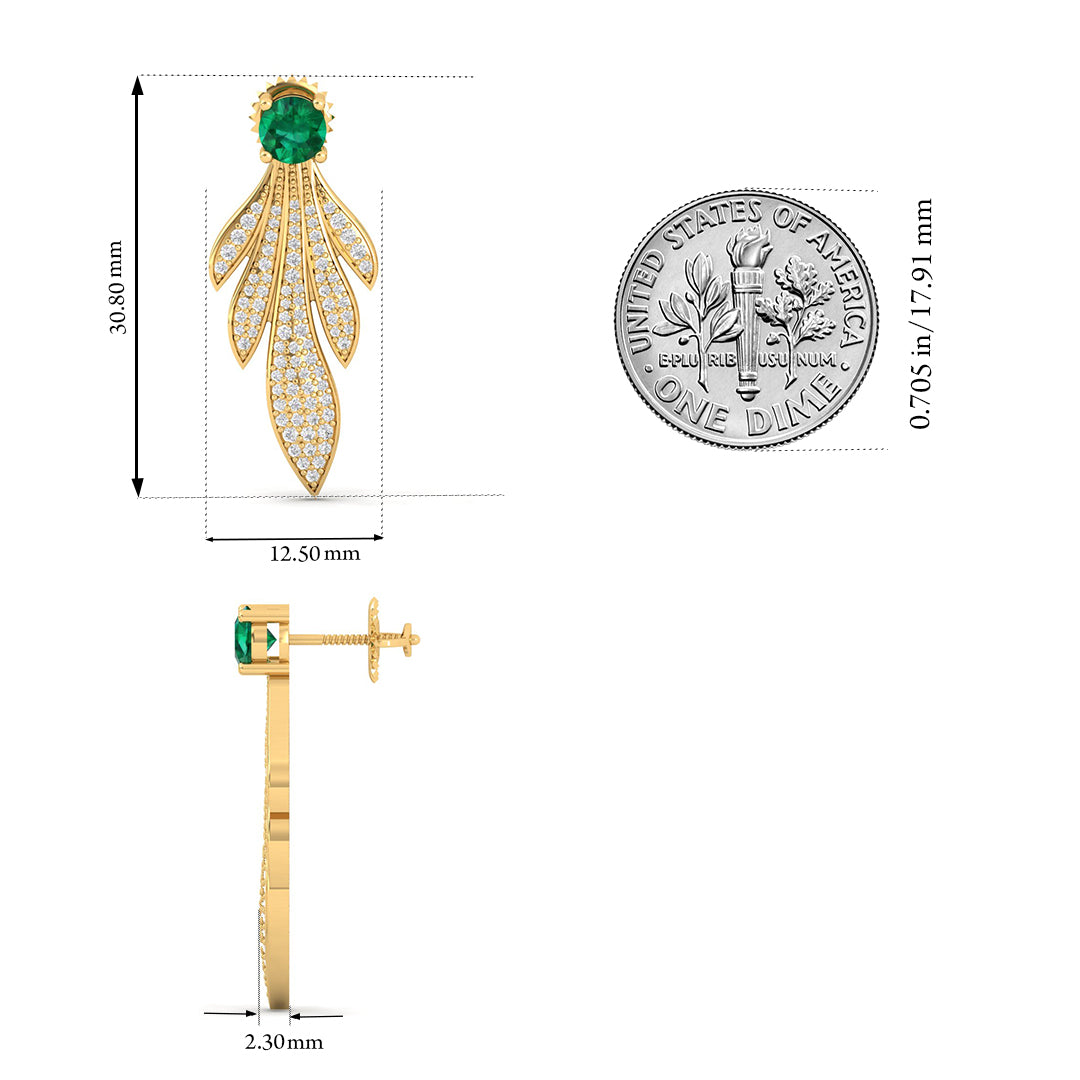 Maurya Autumn Leaves Emerald Push Back Earrings with Diamonds