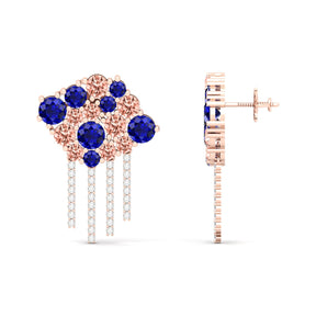 Maurya Cloud Cluster Diamond Dangle Earrings with Sapphire and Topaz