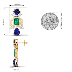 Maurya Blue Sapphire Kaiser Drop Earrings with Emeralds and Diamonds