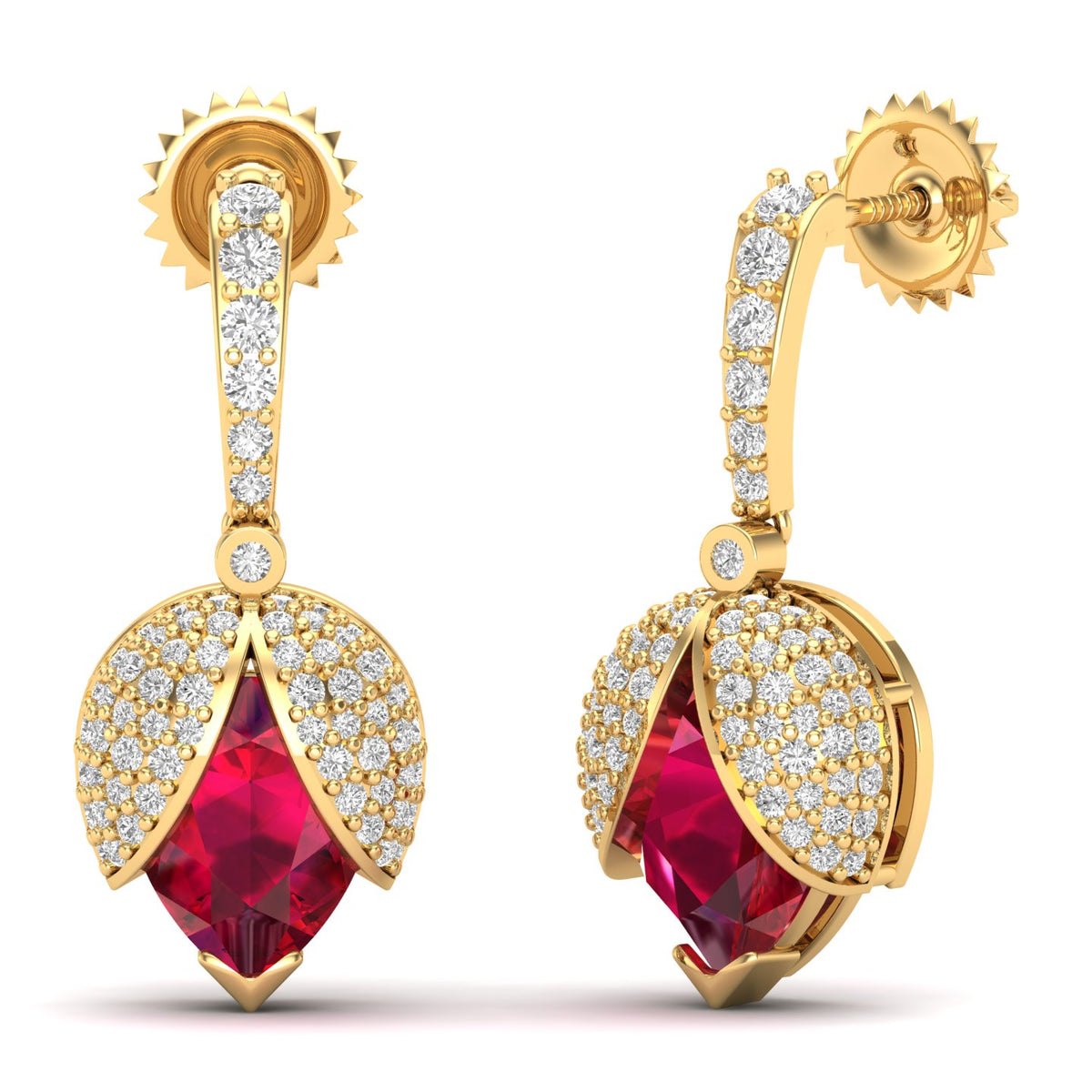 Maurya Beetle Ruby Push Back Earrings with Diamonds