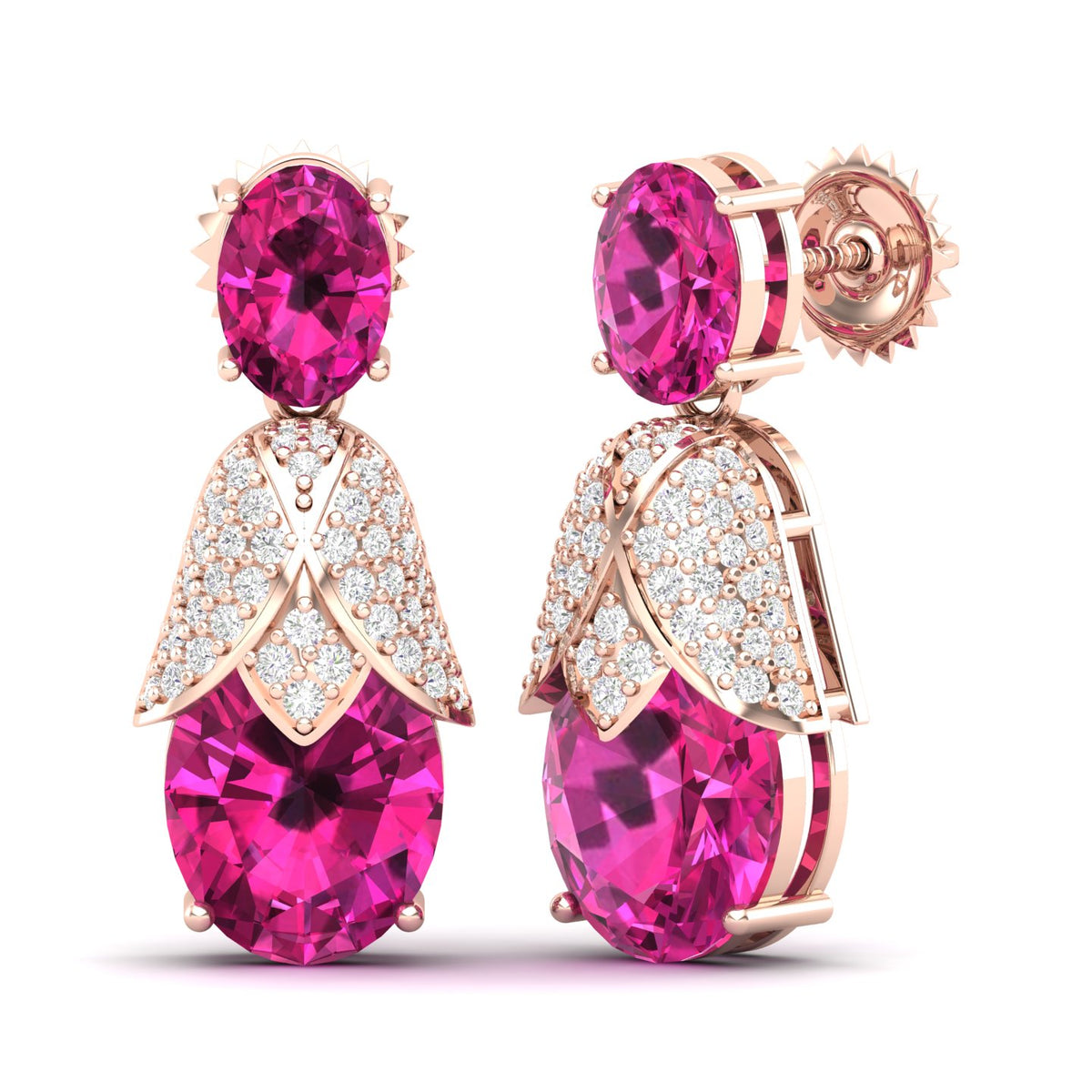 Maurya Bourgeon Pink Amethyst Dangle Earrings with Pave-Set Diamonds