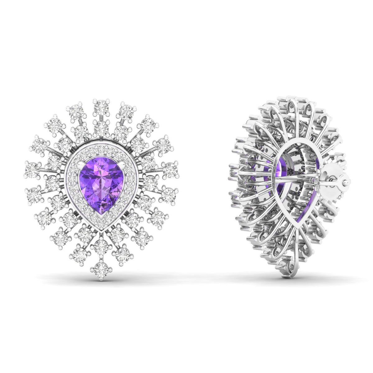 Maurya Boda Amethyst Push Back Earrings with Diamonds