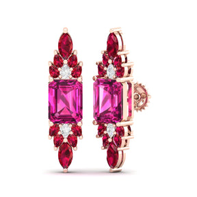 Maurya Bouquet Morganite and Ruby Push Back Earrings with Diamonds