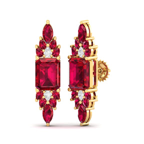 Maurya Bouquet Morganite and Ruby Push Back Earrings with Diamonds