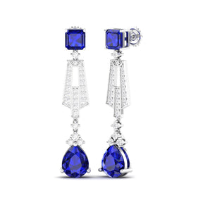 Maurya Blue Topaz Pendulum Drop Earrings with Diamonds