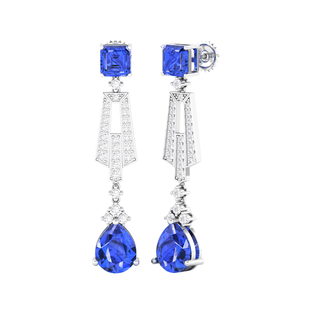 Maurya Blue Topaz Pendulum Drop Earrings with Diamonds