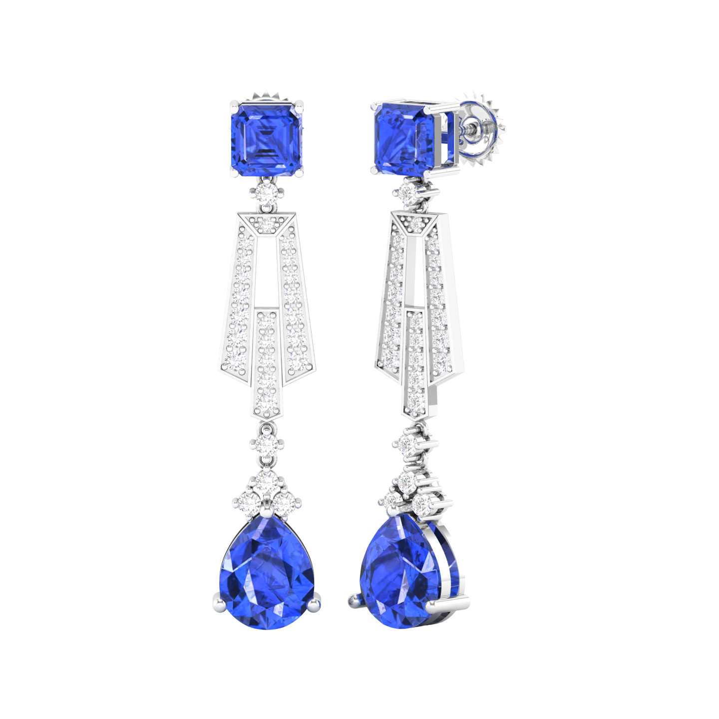 Maurya Blue Topaz Pendulum Drop Earrings with Diamonds