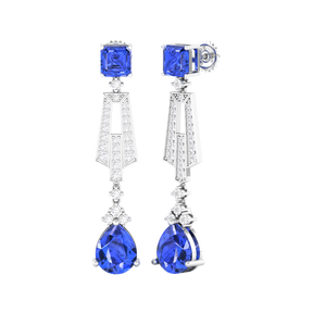 Maurya Blue Topaz Pendulum Drop Earrings with Diamonds