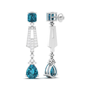 Maurya Blue Topaz Pendulum Drop Earrings with Diamonds