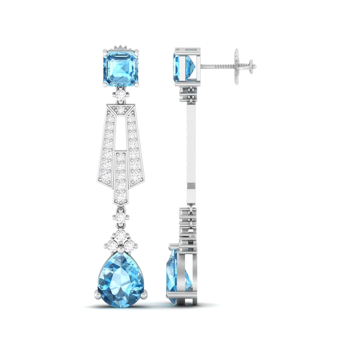 Maurya Blue Topaz Pendulum Drop Earrings with Diamonds