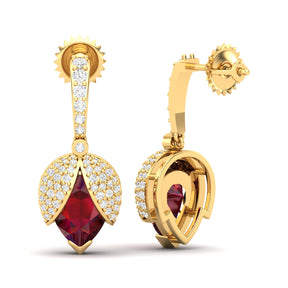 Maurya Beetle Ruby Push Back Earrings with Diamonds