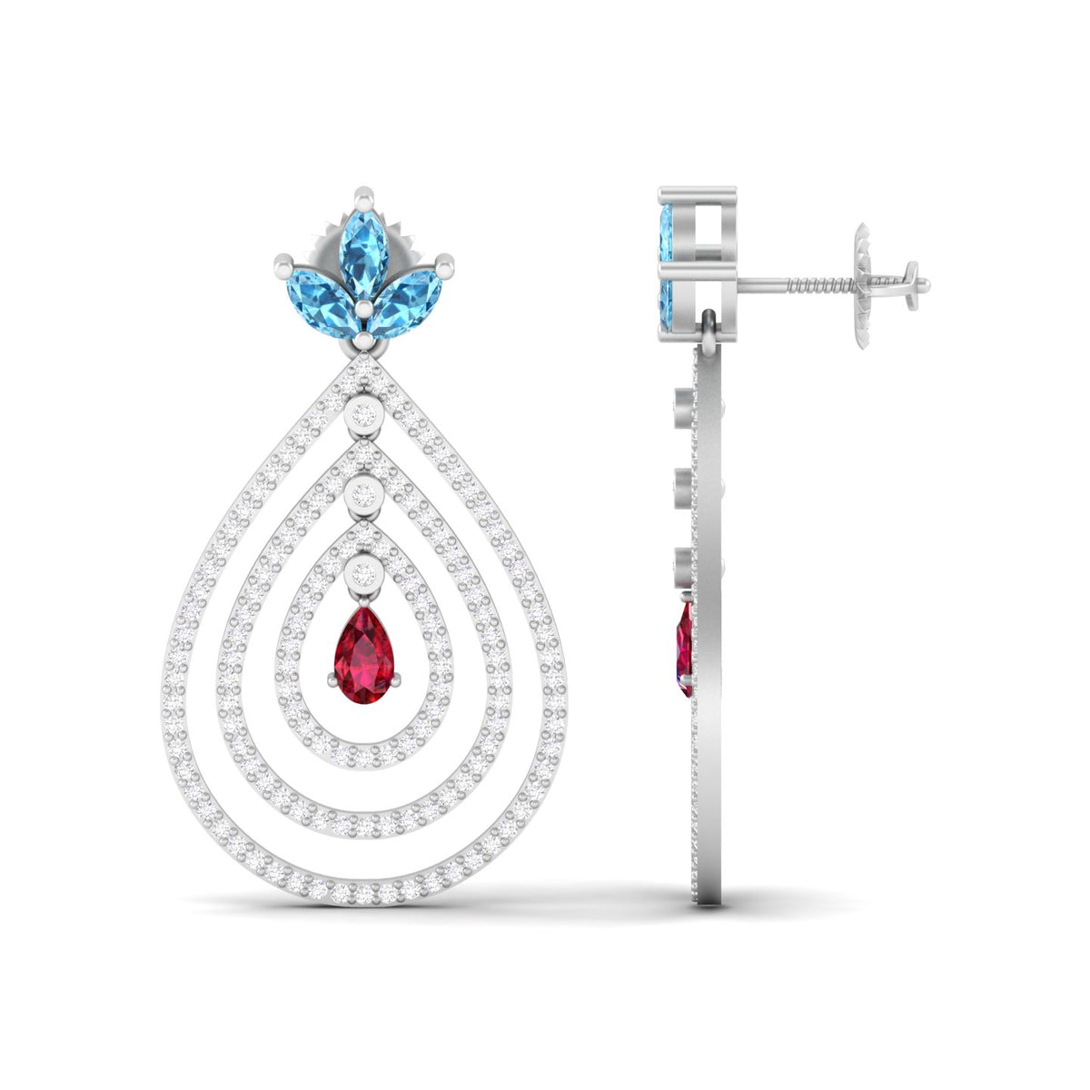 Maurya Fete Emerald Push Back Earrings with Ruby and Diamonds