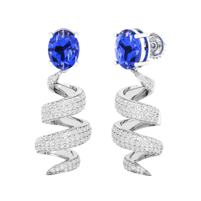 Maurya Blue Sapphire Spiral Push Back Earrings with Diamonds