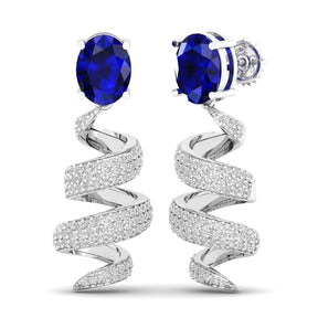 Maurya Blue Sapphire Spiral Push Back Earrings with Diamonds