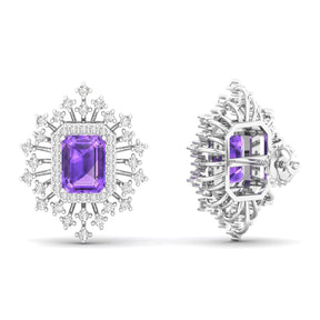 Maurya Blue Sapphire Nebula Pushback Earrings with Diamond Halo