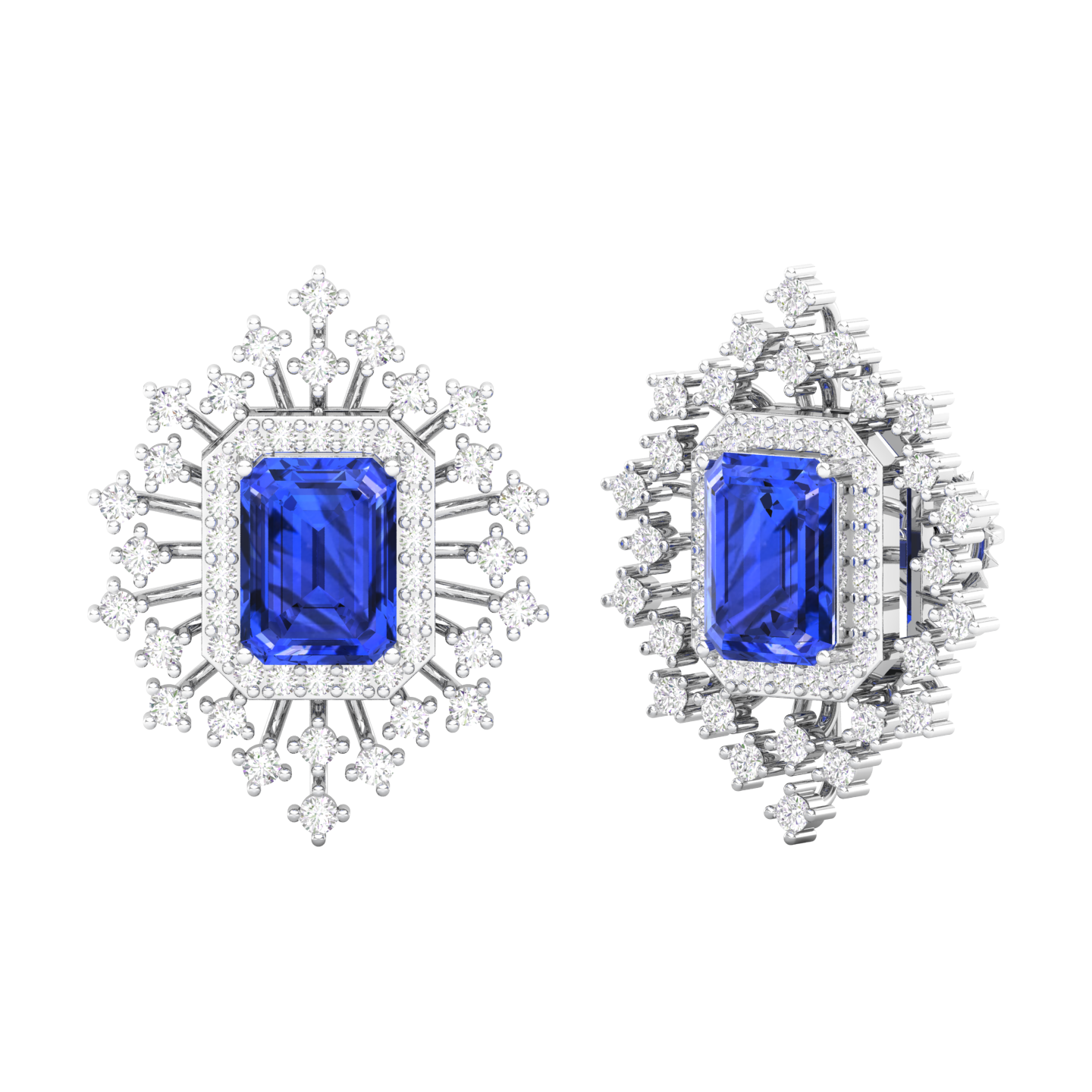 Maurya Blue Sapphire Nebula Pushback Earrings with Diamond Halo