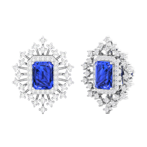 Maurya Blue Sapphire Nebula Pushback Earrings with Diamond Halo