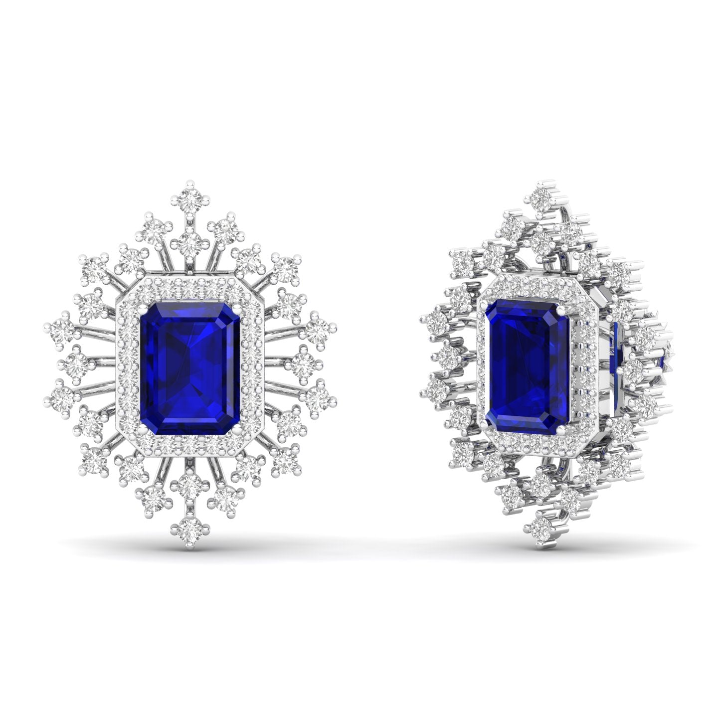 Maurya Blue Sapphire Nebula Pushback Earrings with Diamond Halo