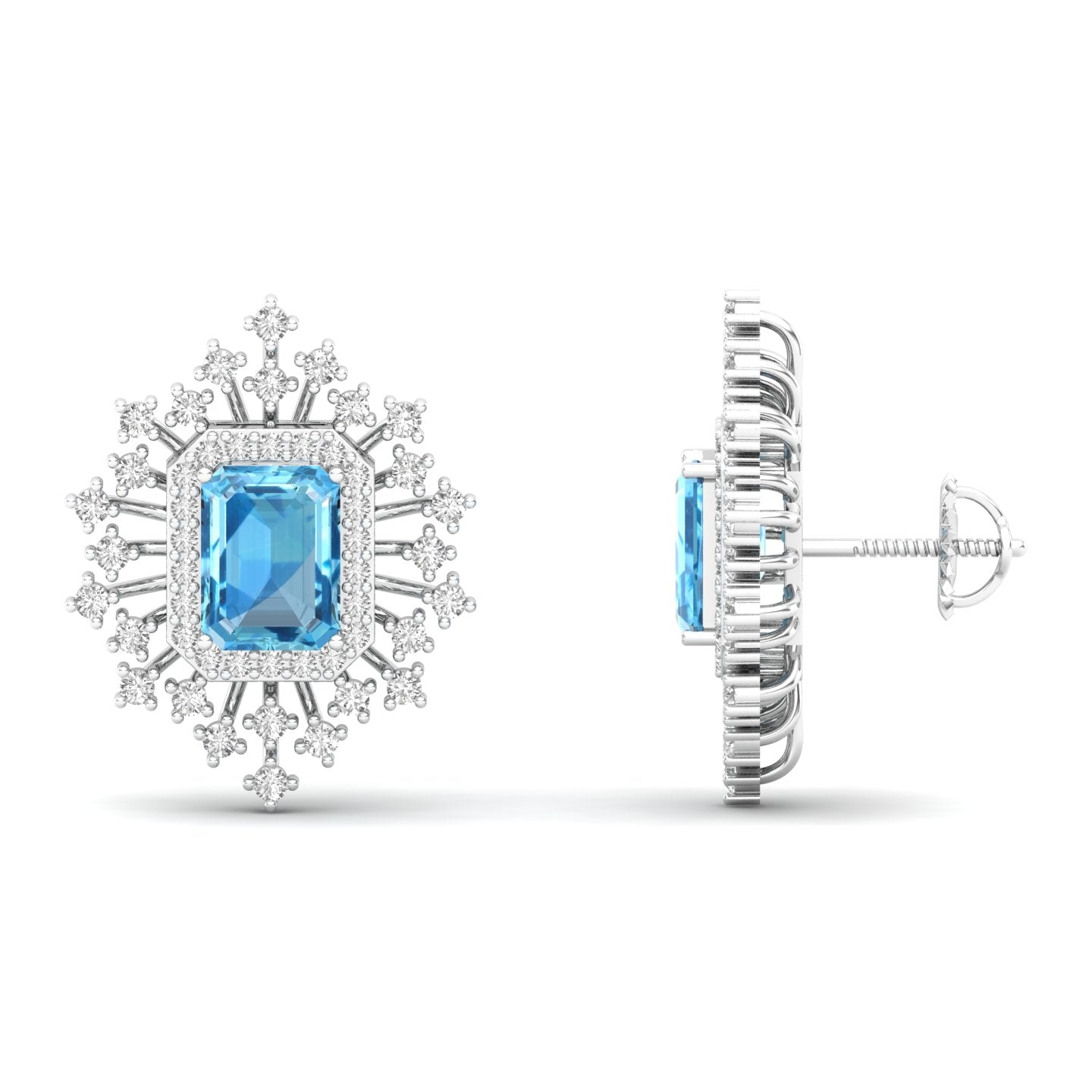 Maurya Blue Sapphire Nebula Pushback Earrings with Diamond Halo