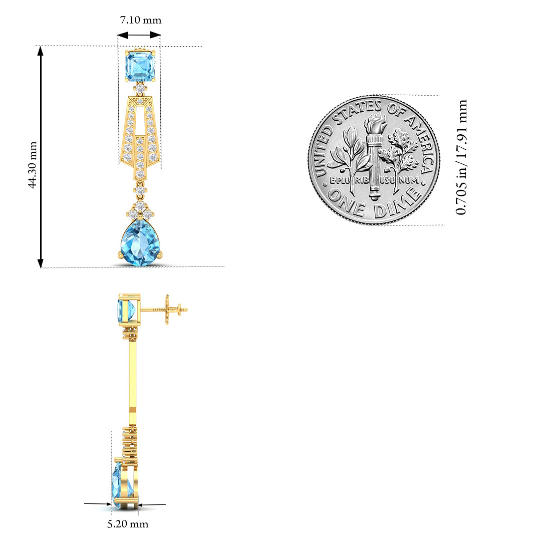 Maurya Blue Topaz Pendulum Drop Earrings with Diamonds