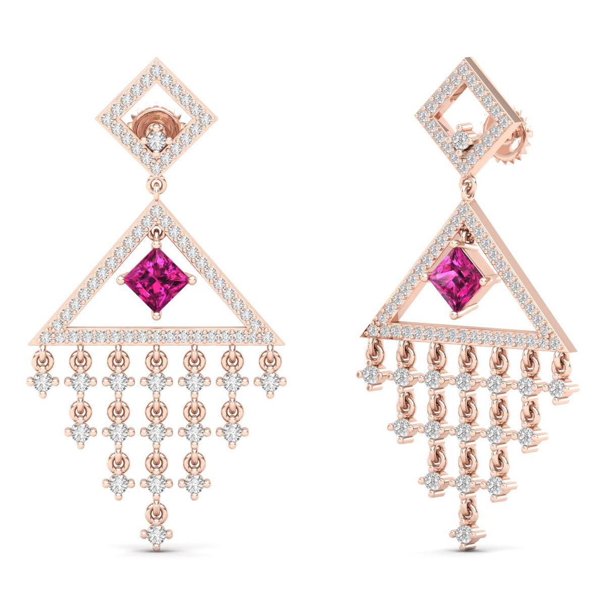 Maurya Brillar Pink Amethyst Dangle Earrings with Diamonds