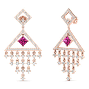 Maurya Brillar Pink Amethyst Dangle Earrings with Diamonds