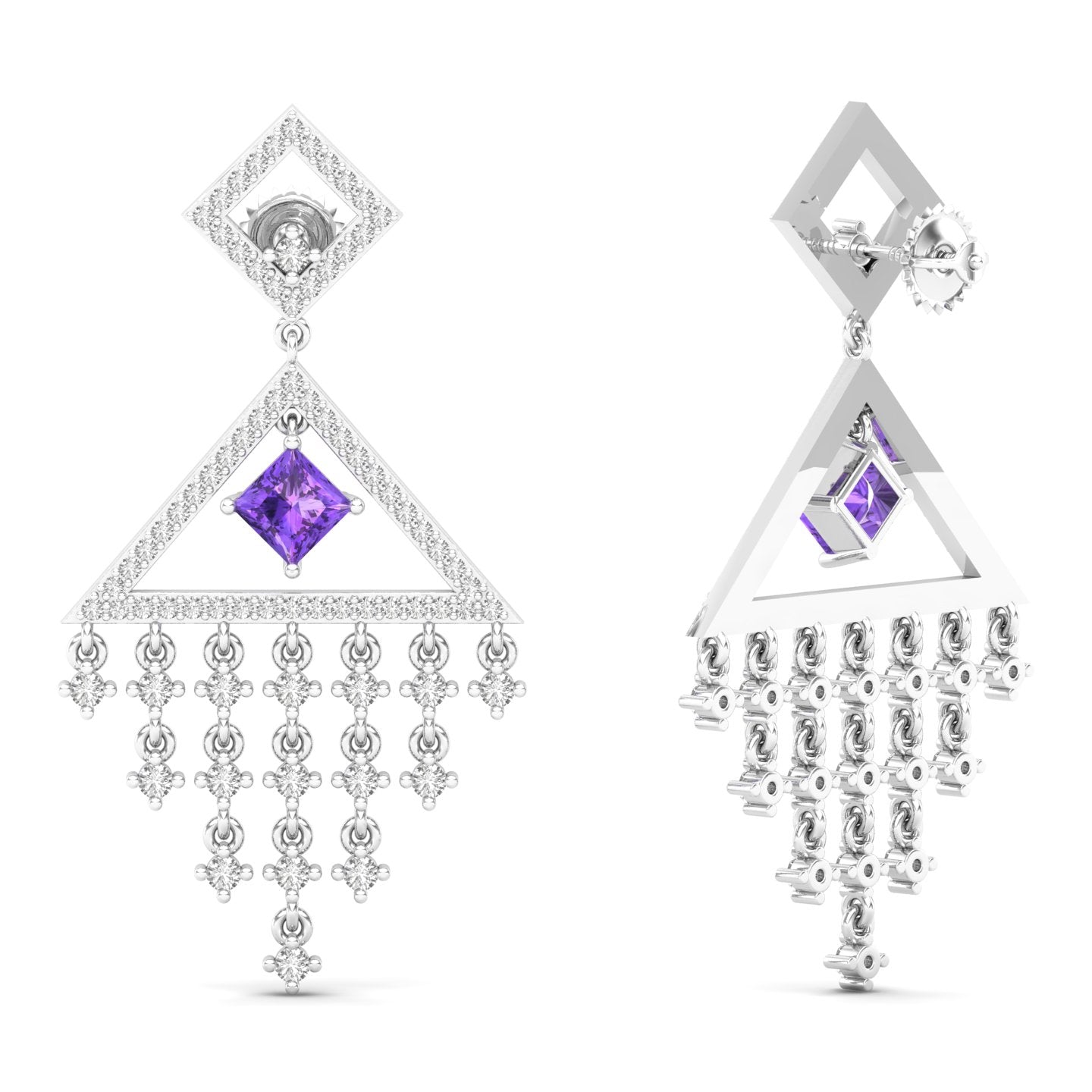 Maurya Brillar Pink Amethyst Dangle Earrings with Diamonds