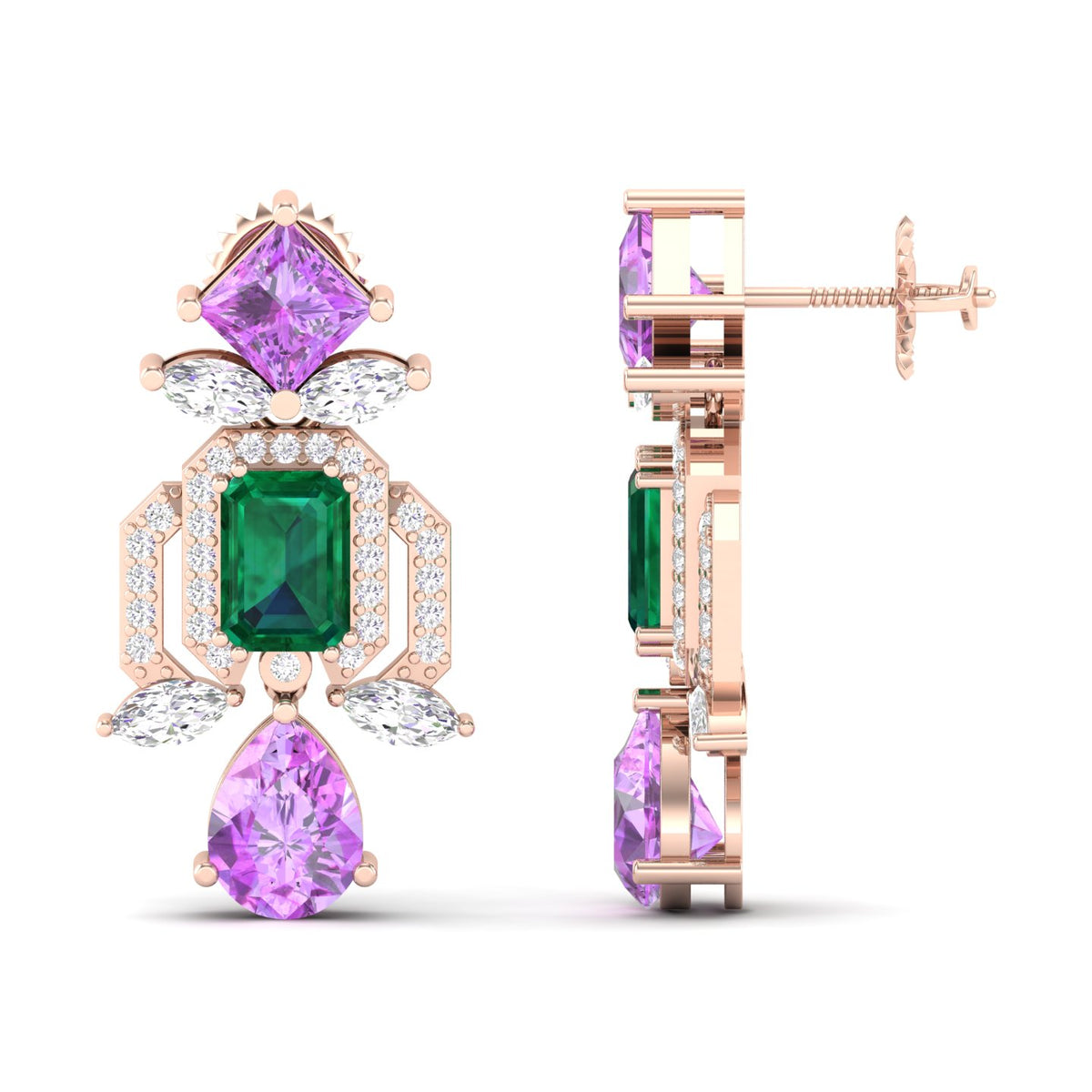 Maurya Blue Sapphire Kaiser Drop Earrings with Emeralds and Diamonds