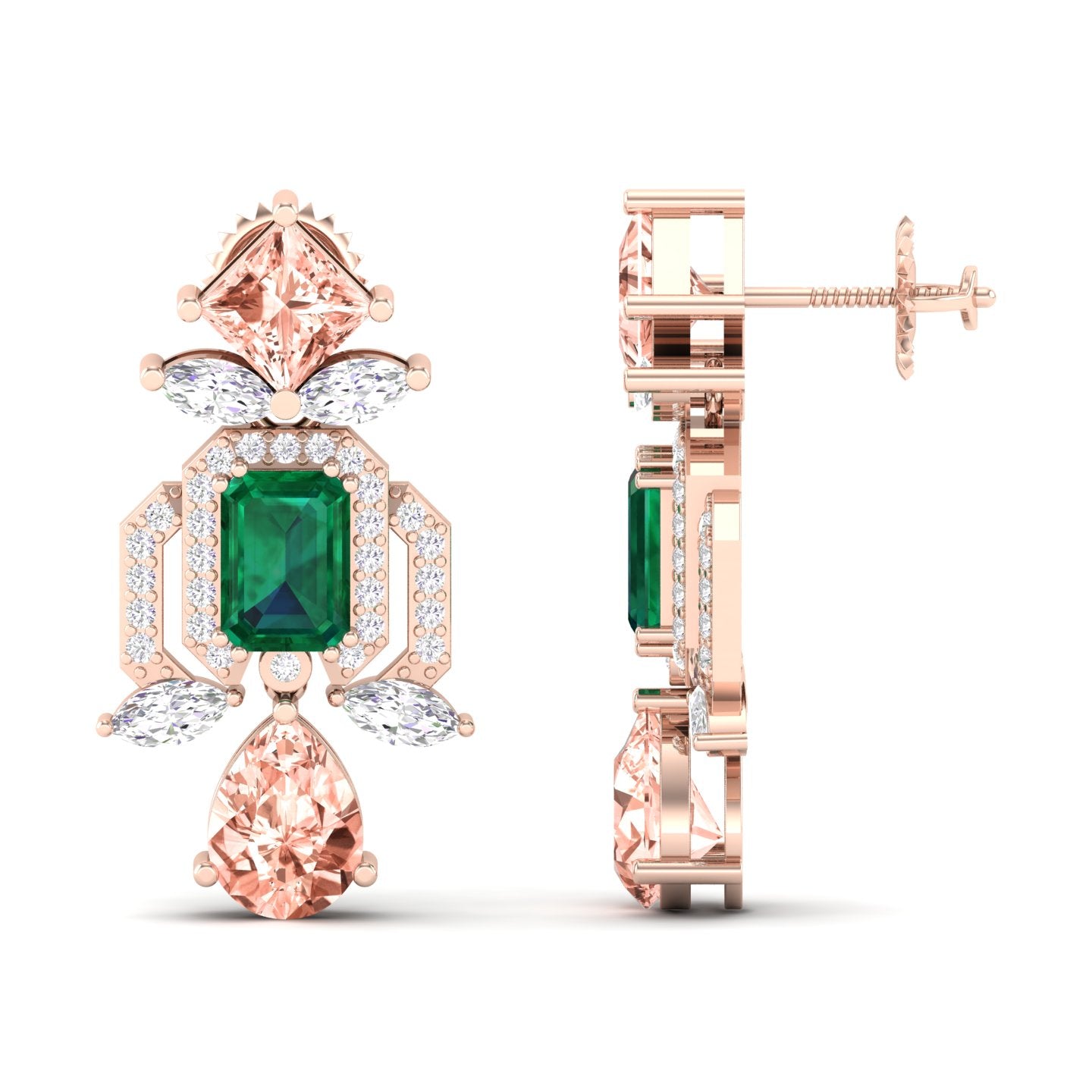 Maurya Blue Sapphire Kaiser Drop Earrings with Emeralds and Diamonds