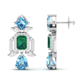 Maurya Blue Sapphire Kaiser Drop Earrings with Emeralds and Diamonds