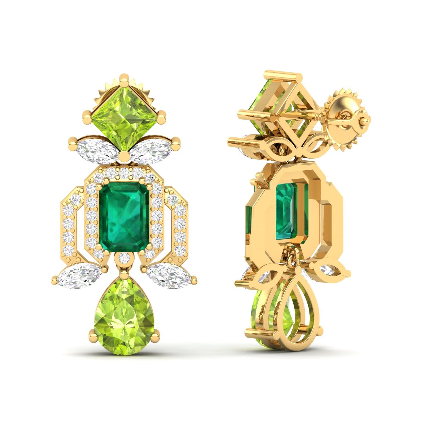 Maurya Blue Sapphire Kaiser Drop Earrings with Emeralds and Diamonds