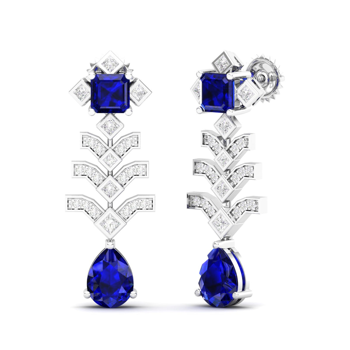 Maurya Blue Sapphire Elevation Drop Earrings with Diamonds