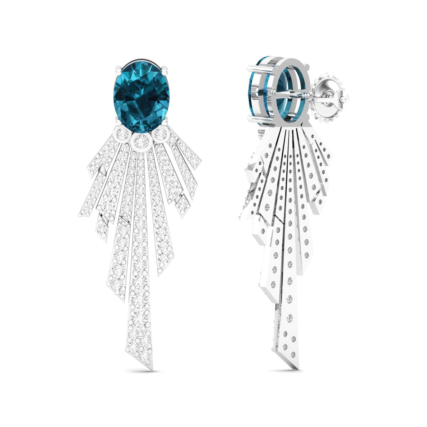 Maurya Blue Topaz Pyre Fashion Earrings with Pave Set Diamonds