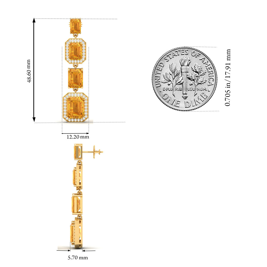 Maurya Citrine Majestic Graduation Dangle Earrings with Diamond Halo