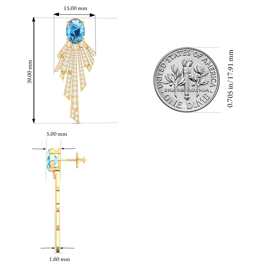 Maurya Blue Topaz Pyre Fashion Earrings with Pave Set Diamonds