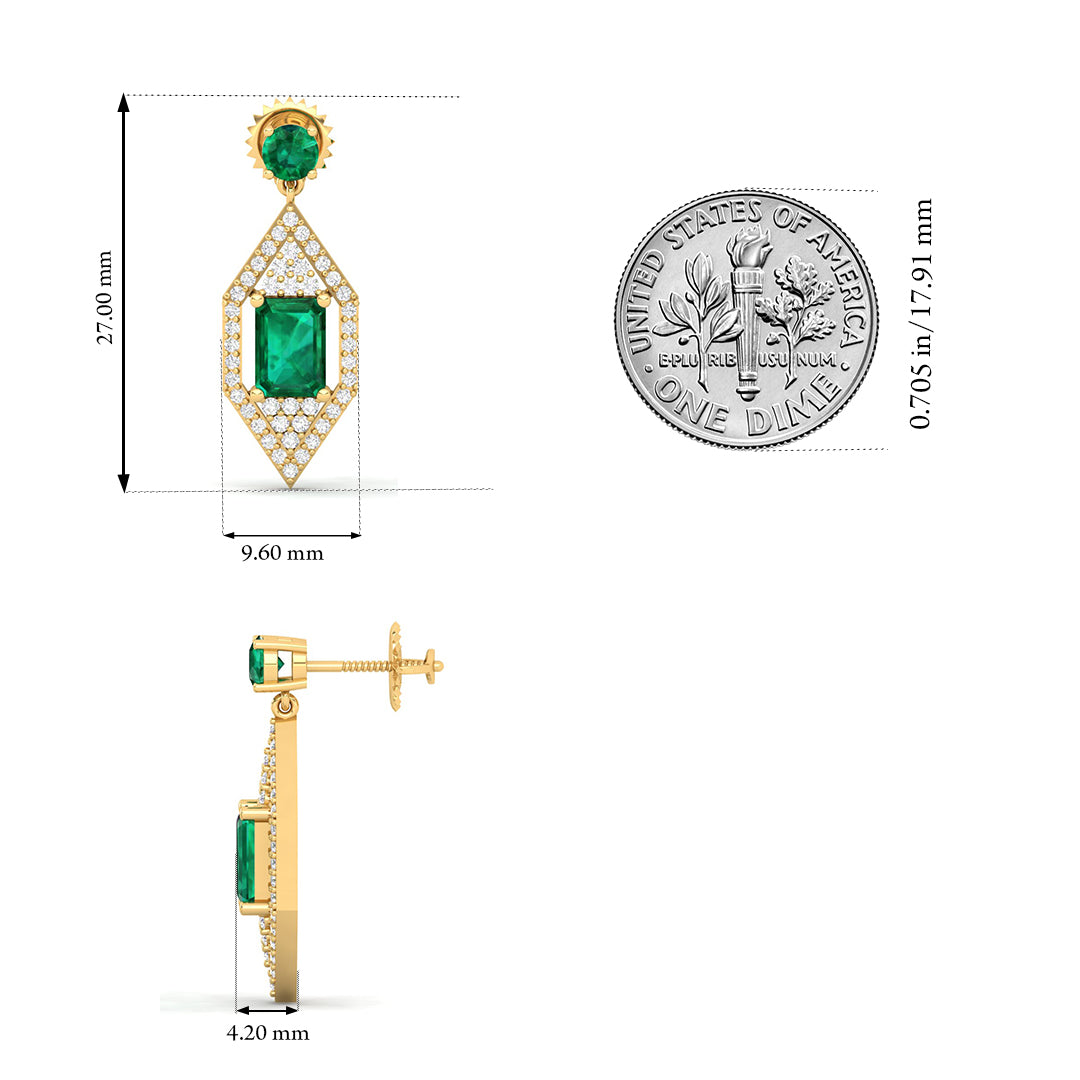 Maurya Emeralds Hermosa Dangle Earrings with Diamonds