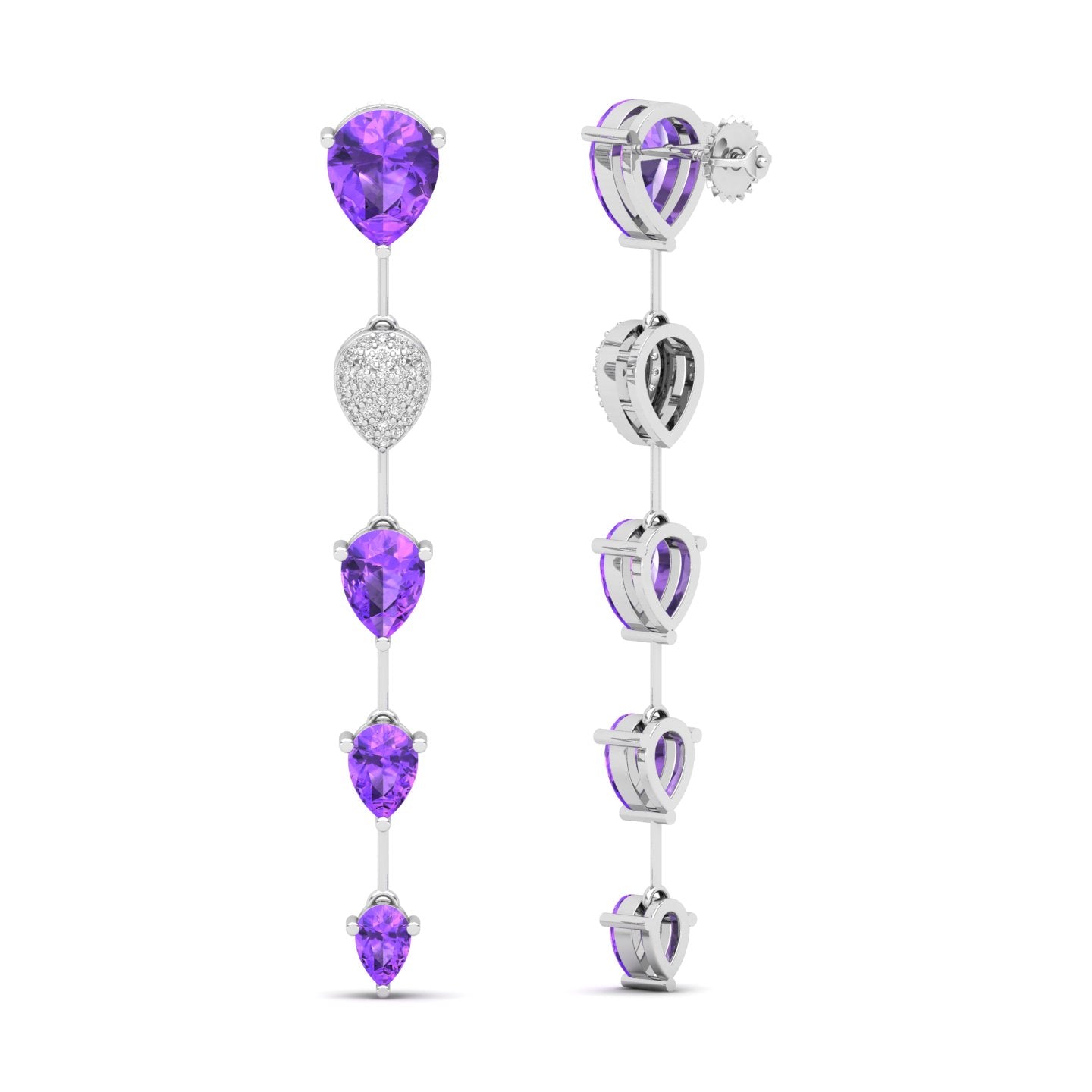 Maurya Flow Amethyst Drop Earrings with Diamonds