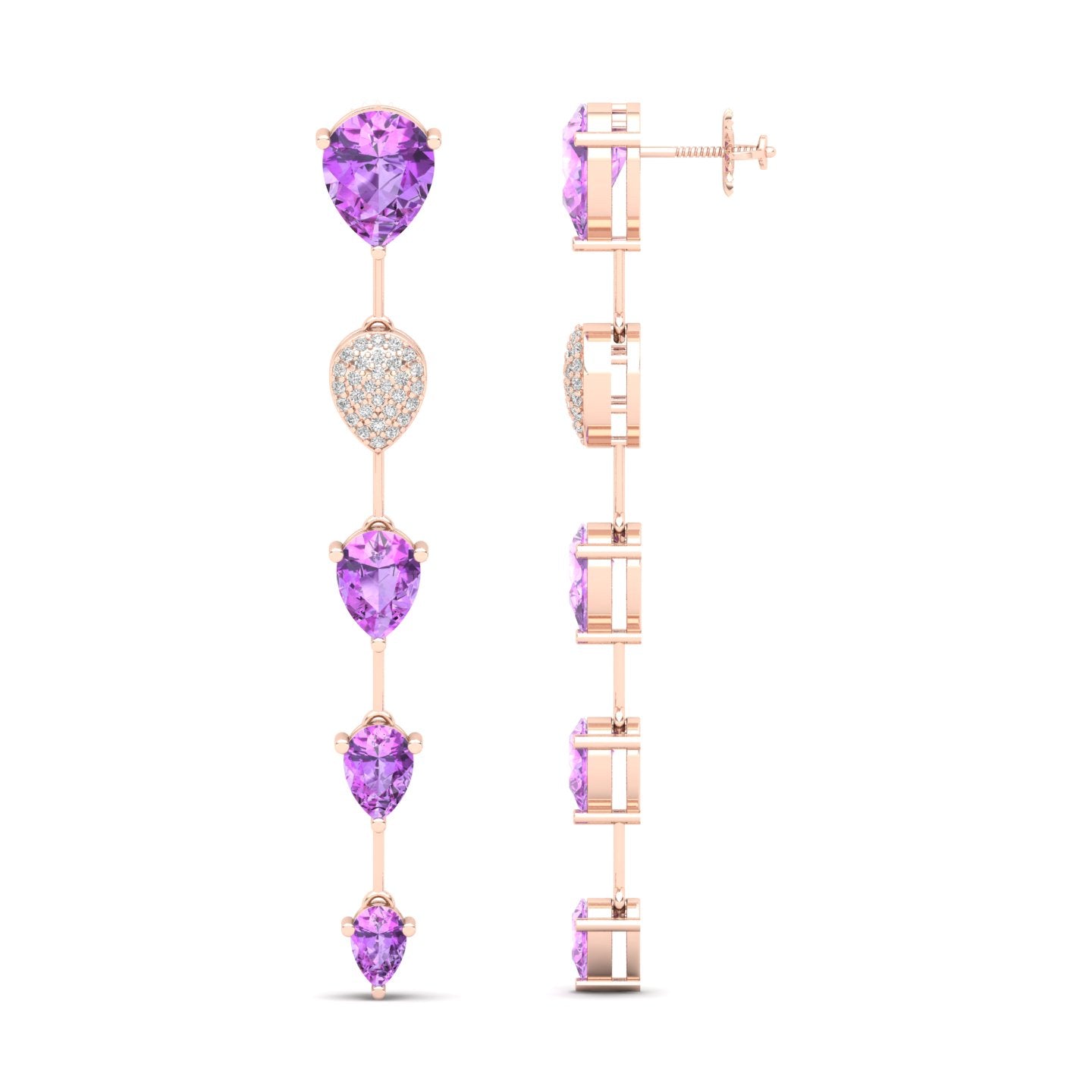 Maurya Flow Amethyst Drop Earrings with Diamonds