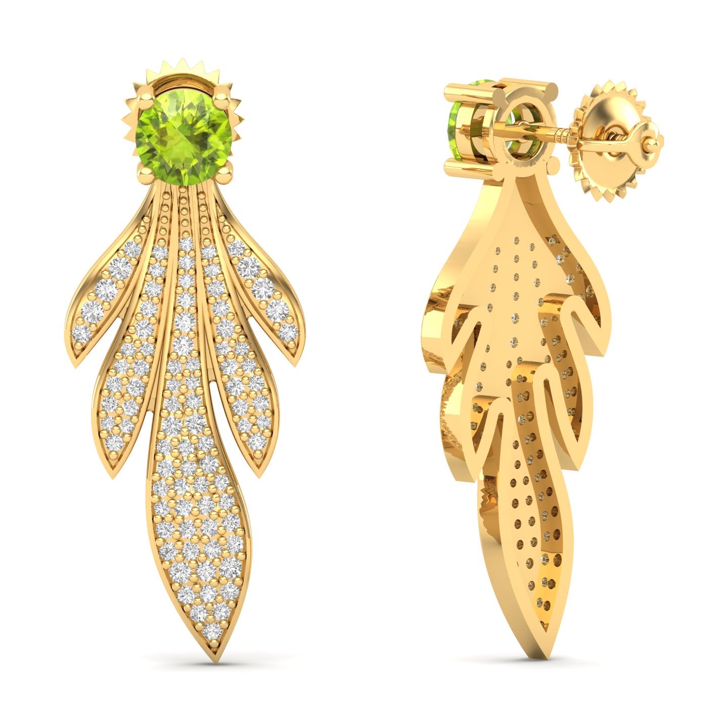 Maurya Autumn Leaves Emerald Push Back Earrings with Diamonds