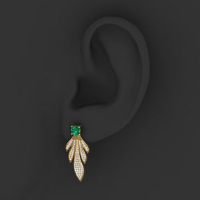 Maurya Autumn Leaves Emerald Push Back Earrings with Diamonds