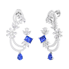 Maurya Blue Sapphire Flounce Drop Earrings with Diamonds