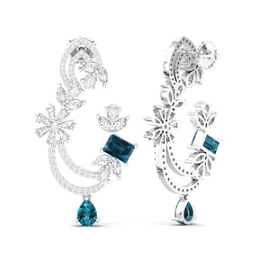 Maurya Blue Sapphire Flounce Drop Earrings with Diamonds