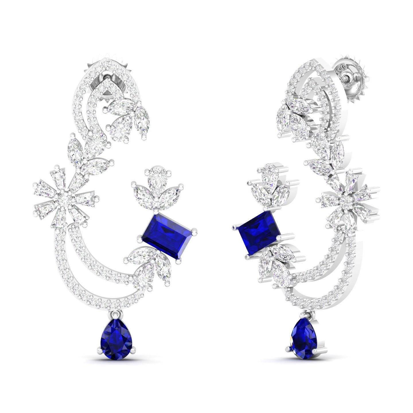 Maurya Blue Sapphire Flounce Drop Earrings with Diamonds