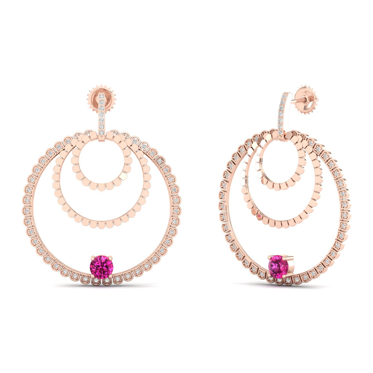 Maurya Circles Dangle Earrings with Ruby and Diamonds