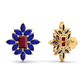 Maurya Citrine and Blue Sapphires Petals Push Back Earrings