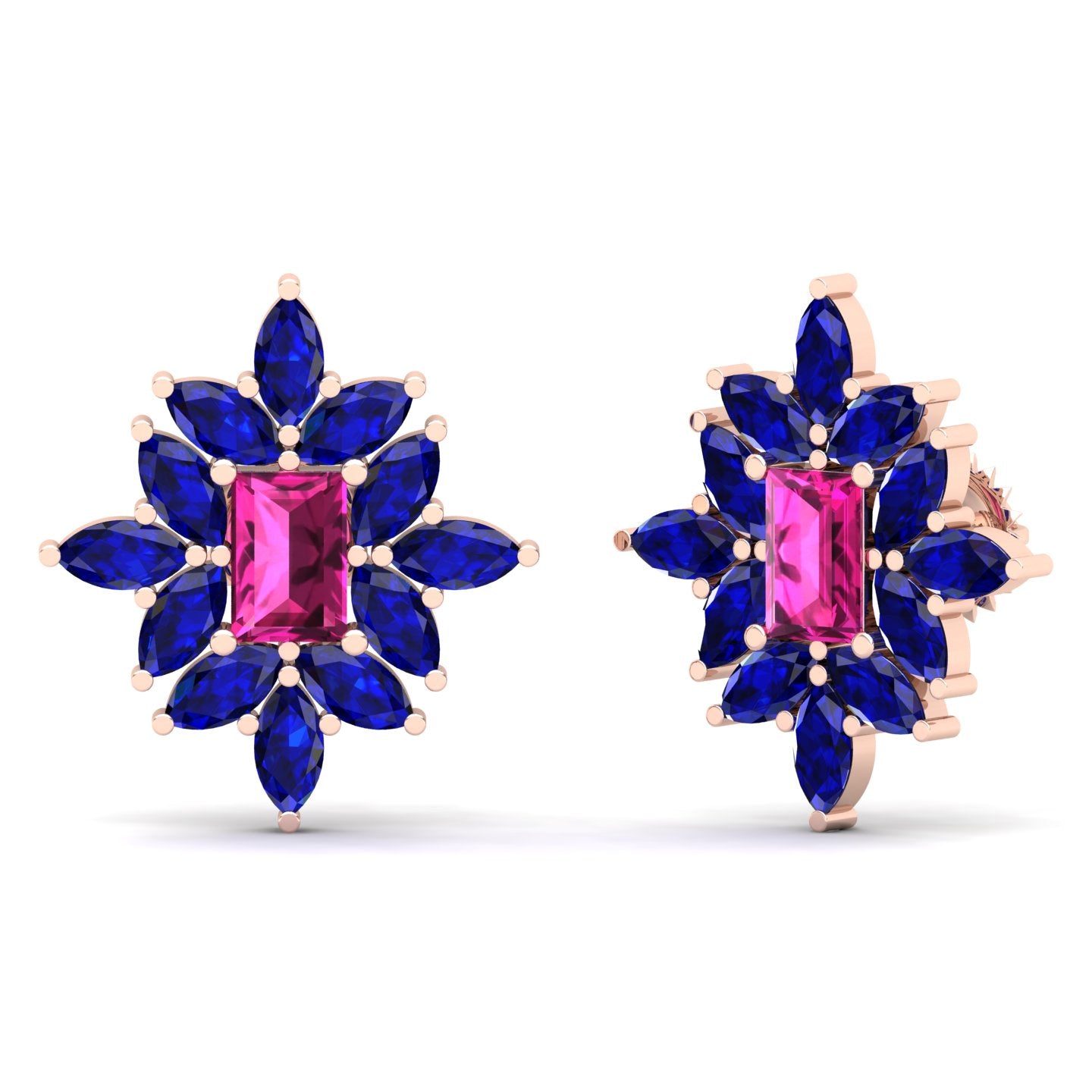 Maurya Citrine and Blue Sapphires Petals Push Back Earrings