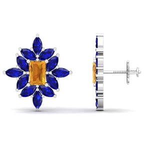 Maurya Citrine and Blue Sapphires Petals Push Back Earrings