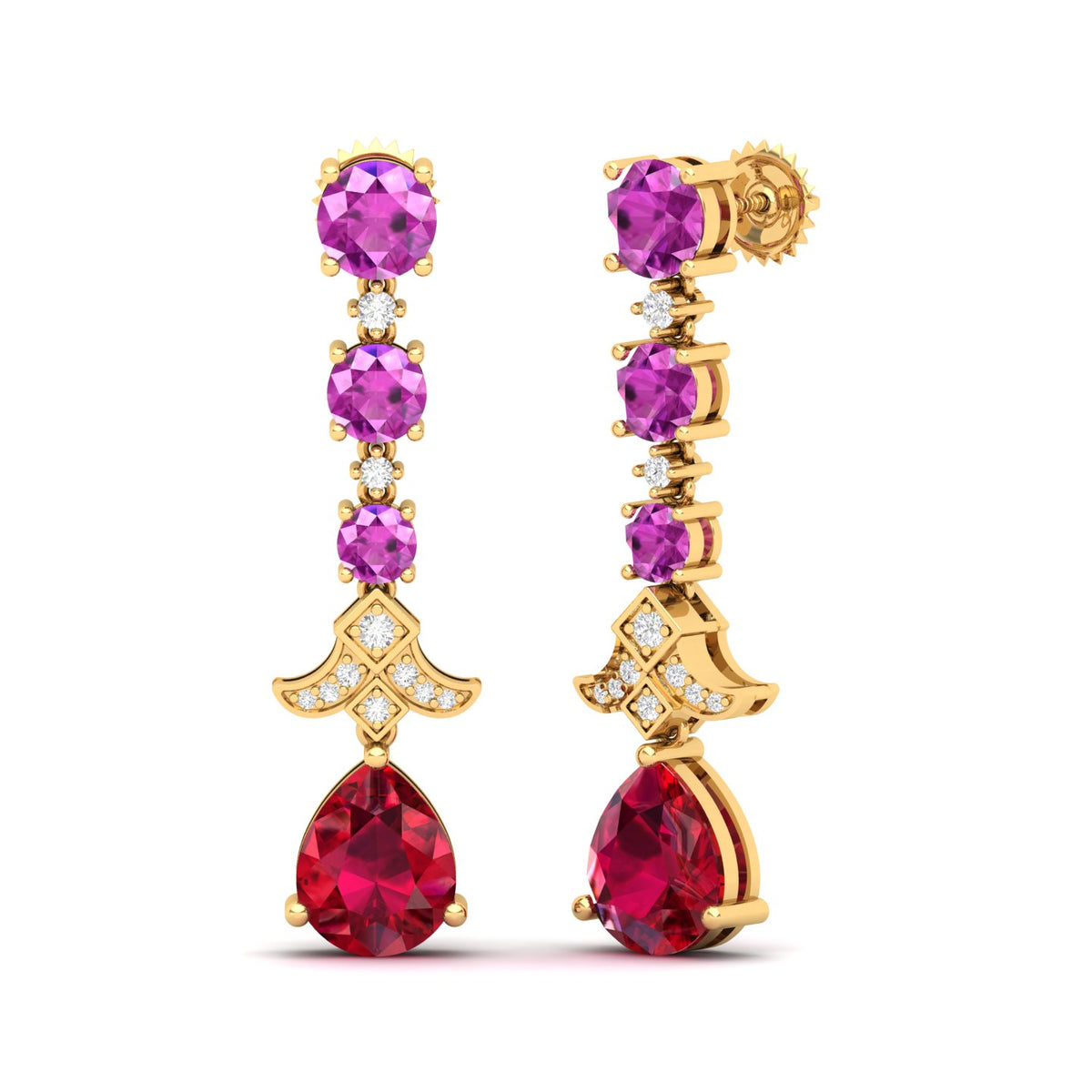 Maurya Citrine Chandelier Drop Earrings with Pink Amethyst and Diamonds