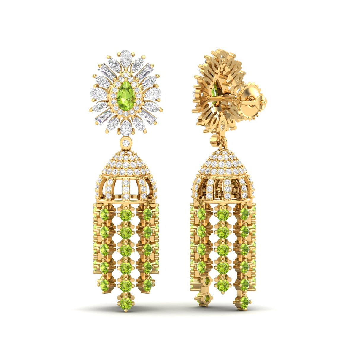 Maurya Dossal Chandelier Earrings with Peridot and Diamonds