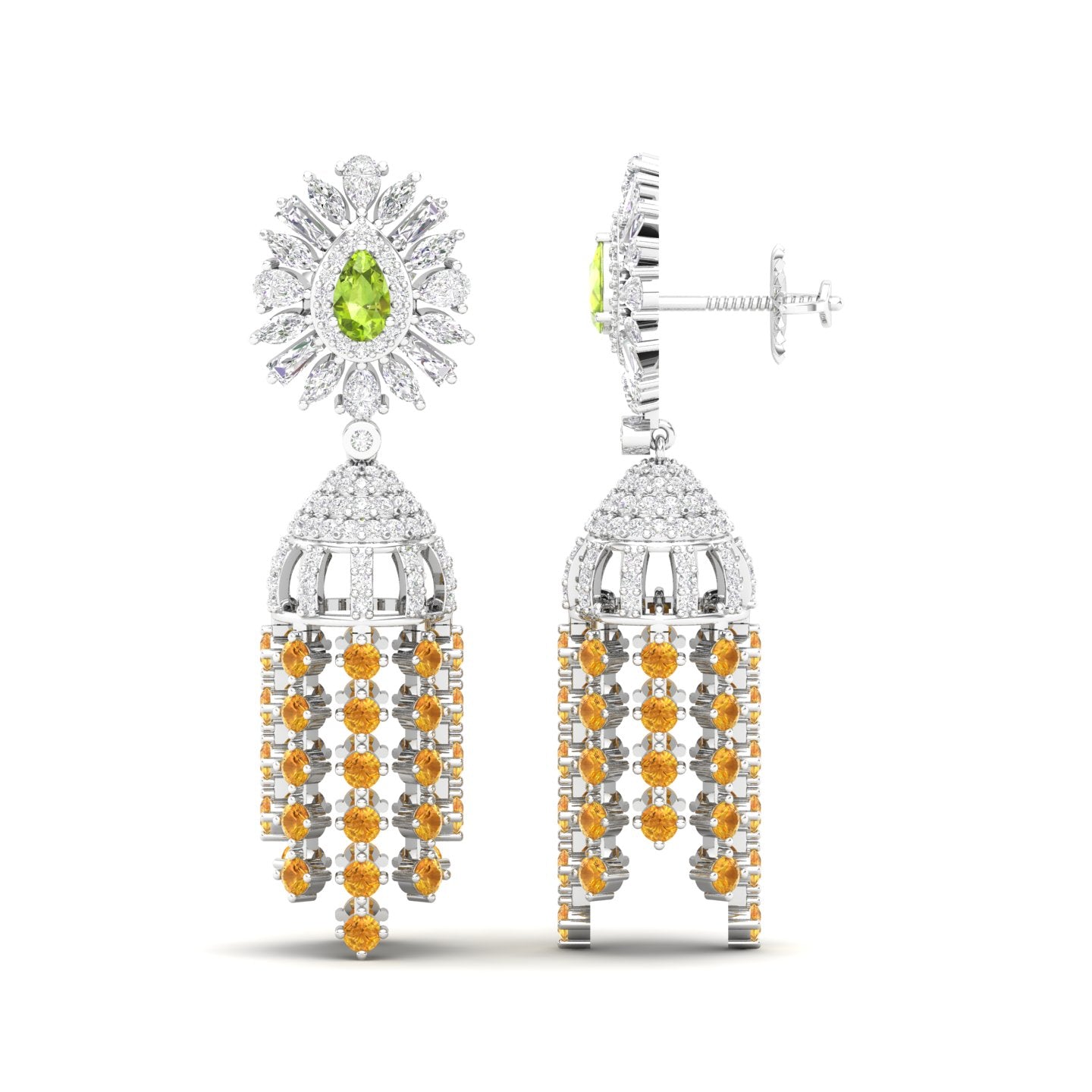 Maurya Dossal Chandelier Earrings with Peridot and Diamonds